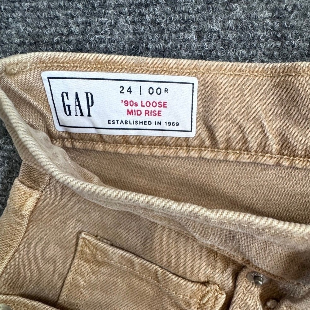 Gap 90s Loose Mid‎ Rise Jeans Khaki Tan Denim Cuffed Streetwear Neutral 24/00R